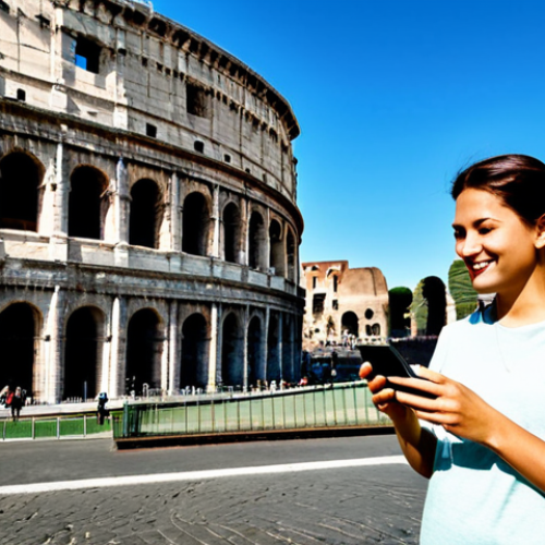 Home 13 Google Maps Navigation**
"A fully clothed tourist, professional and happy, using Google Maps on their smartphone while standing in front of the Colosseum in Rome, Italy. Modest clothing, safe for work, appropriate content, perfect anatomy, correct proportions, well-formed hands, natural pose, daytime, sunny weather, professional photography, high quality."
**